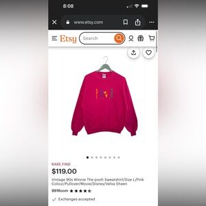 Vintage 90s Ultra Rare Disney Pink Winnie the Pooh Crew Neck Pullover